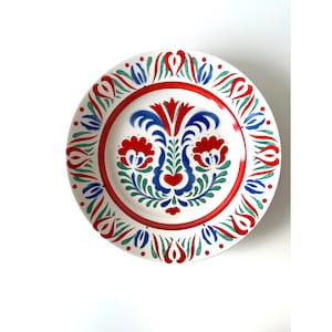 Vintage Matyo Folk Art Hungarian Stoneware Wall Plate, Traditional Peasant Ceramic Hungary Handpainted Flowers, Majolica Wall Hanging