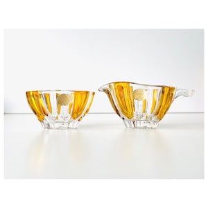 Set of 2 Vintage Echt Bleikristall Gepresst Small Cut Lead Glass Bowl With Amber Coloured Decoration, Lead Crystal German Glass, Jewelry Box