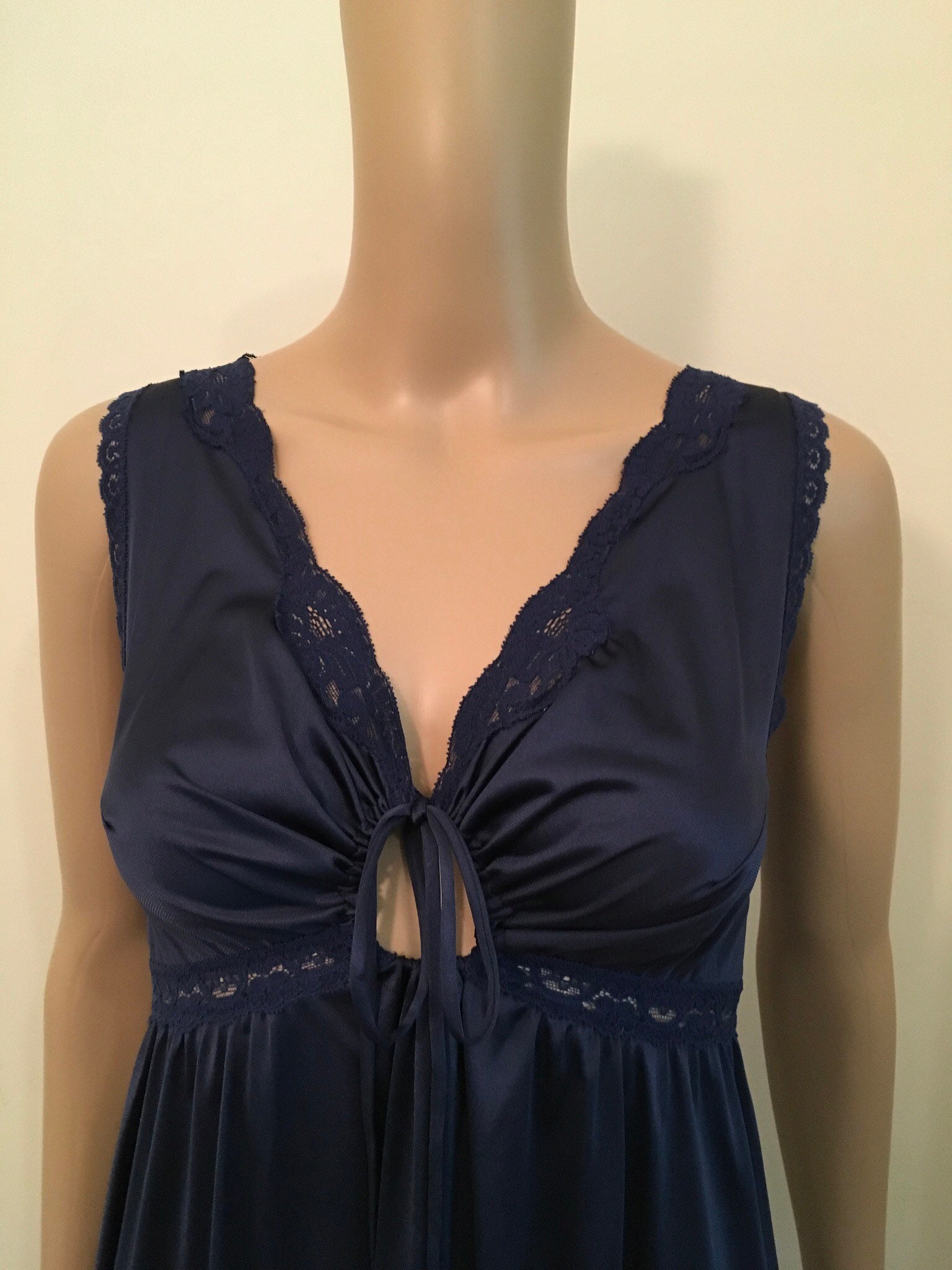Vintage Navy Blue long sexy nightgown by Miss Elaine. Size Etsy
