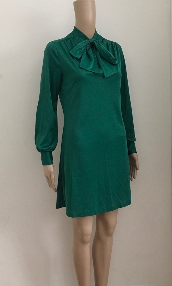 70's style minidress, green minidress size small,
