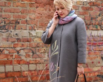 Felting coat cocoon "Spring Flowers"