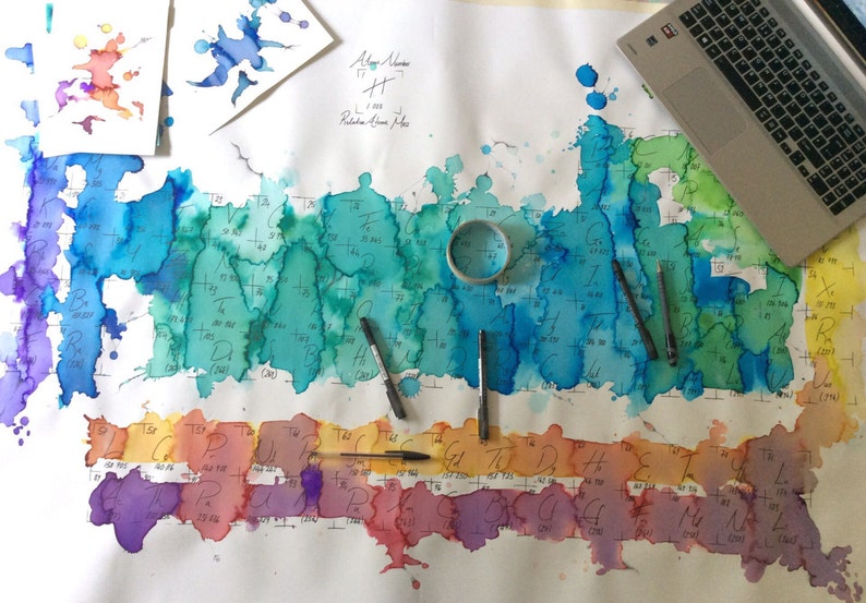 LARGE SCALE Abstract Watercolour Periodic Table image 1