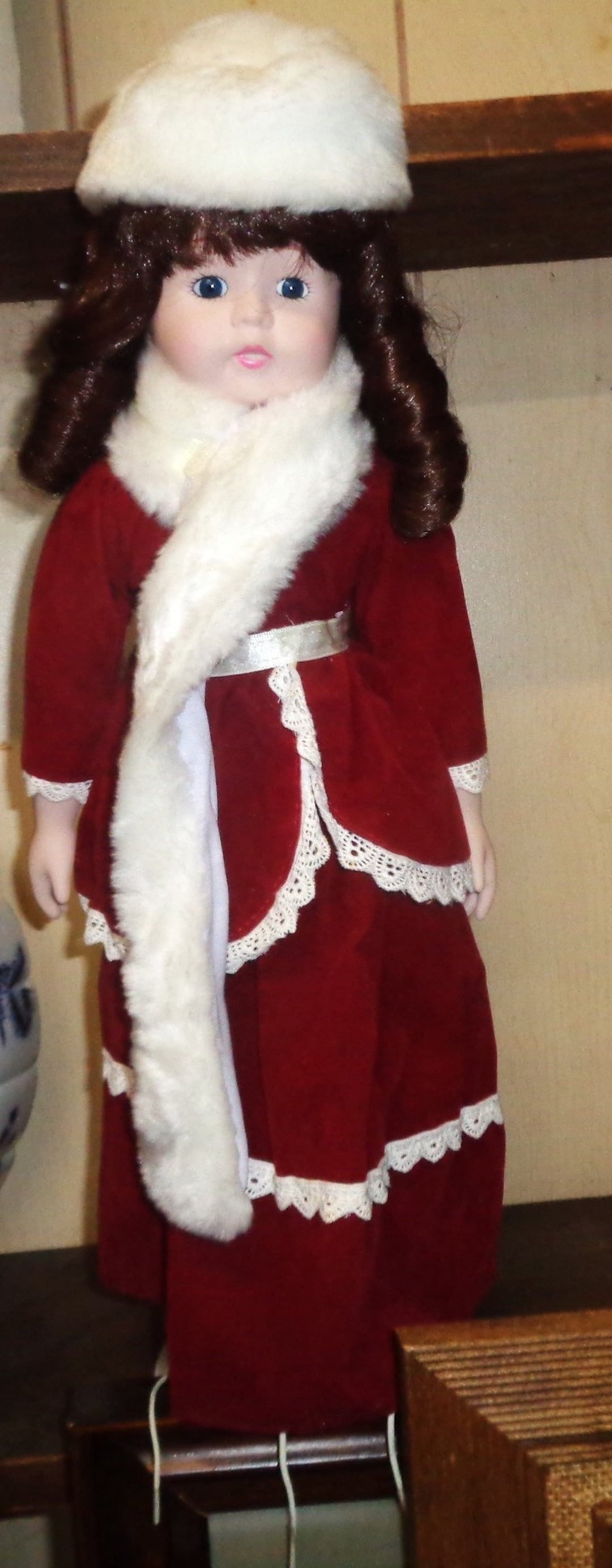 Vintage Christmas Porcelain Girl Doll & Red White Outfit NIB Etsy