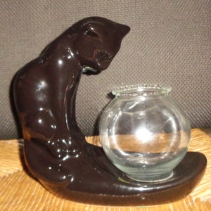 Vintage Haeger Black Cat With Fishbowl 8&quot; Tall Excellent Private Collection