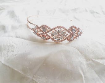 Rose Gold Crystal and Diamante Vintage Head Band Fascinator