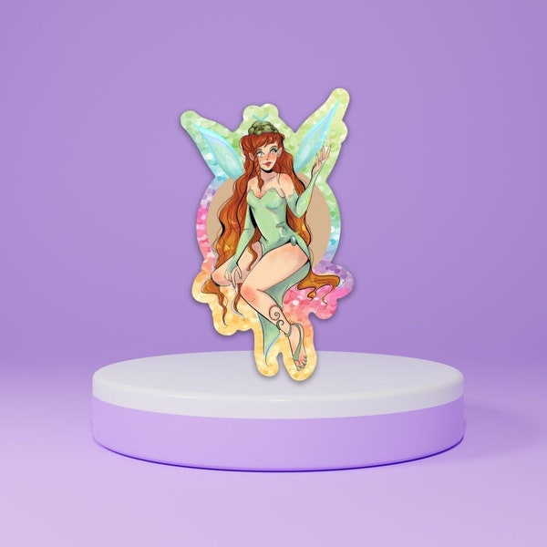 Redhead fairy sticker, waterproof sticker, glitter sticker, waterbottle sticker, laptop sticker, faerie sticker, color changing sticker