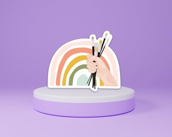 Rainbow sticker, pastel rainbow, sticker, paintbrush sticker, artist sticker, brushes sticker, vinyl sticker,