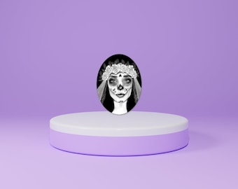 Dia de Los muertos, woman sticker, 505 sticker, New Mexico girl, New Mexican, black and white sticker