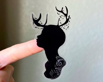 Antler girl sticker, silhouette sticker, antlers, outdoors sticker, scripture sticker, girl sticker, skull sticker, beads sticker