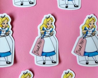 Clear Alice in wonderland sticker, Alice sticker, Disney sticker, drink me sticker, Alice in bottle sticker, wonderland, glass bottle