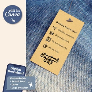 Sjabloon voor wasinstructies-tag: bewerkbaar kledinglabel (digitale download van Canva)