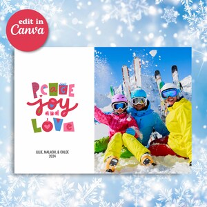 Tarjeta navideña con foto de paz, amor y alegría, plantilla Canva, tarjeta navideña con descarga digital, tarjeta navideña con foto imprimible, foto navideña divertida