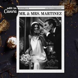 Anúncio de notícias digitais, notícias de casamento, anúncio editável, salve a data para impressão, anúncio de casamento, cartão postal de casamento, casamento