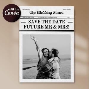 Digital Newspaper Save the Date, Engagement news paper save the date, editable save the date, printable save the date, wedding announcement