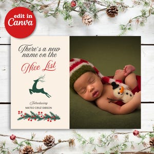 Schöne Liste Weihnachten Geburtsankündigung, Babyankündigung, Geburtskarte, digitale und druckbare Weihnachtskarte, Rentierweihnachtskarte, Baby