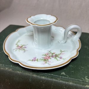 Vintage Haviland Limoges France Porcelain Candlestick, Chamberstick, Candle Holder, Cottage Core