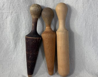3 Vintage Wooden Pestles, Mashers, Wood, Kitchen Utensils, Primitive