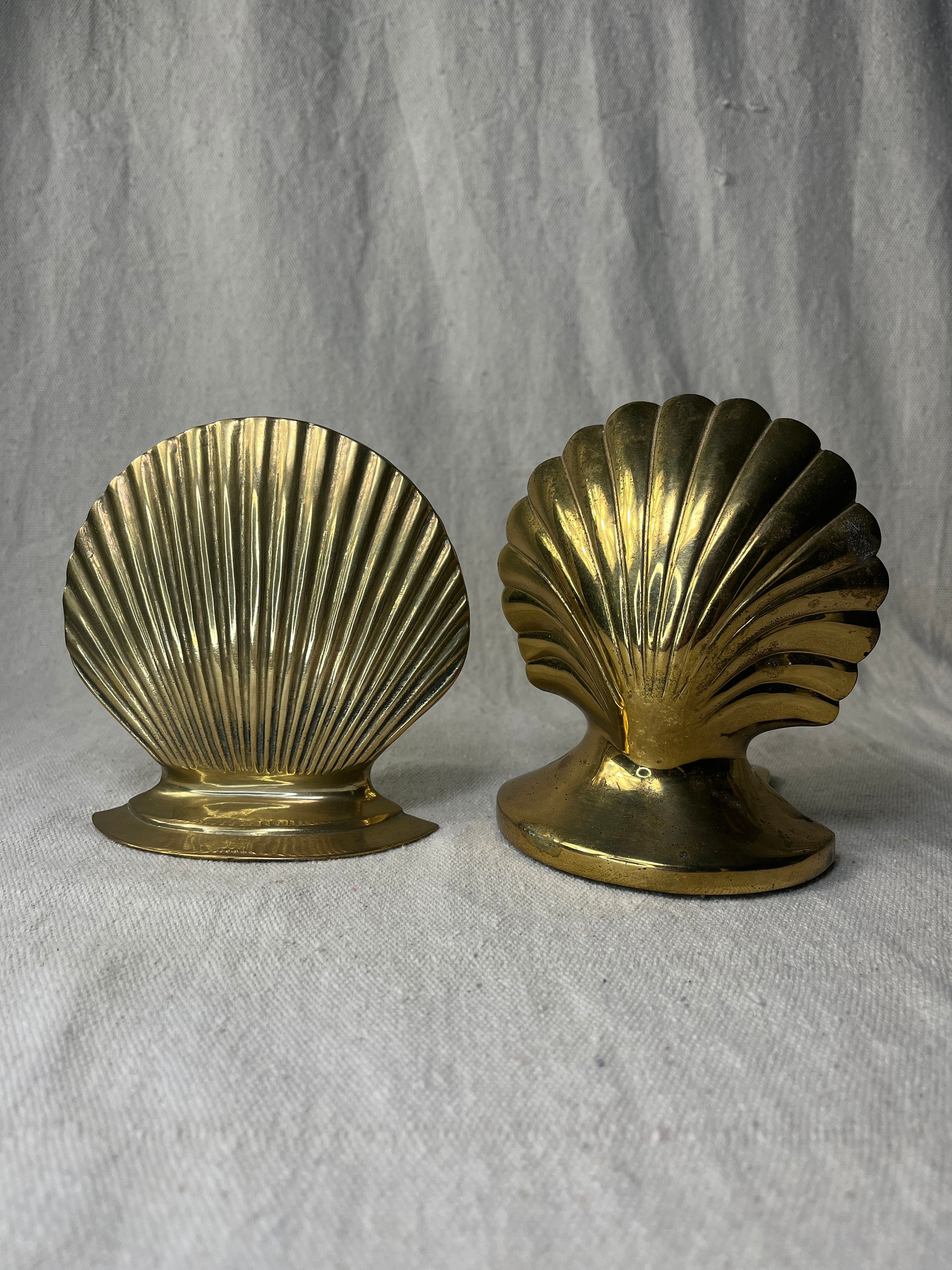 Mismatched Pair of Vintage Brass Shell Bookends, Seashells