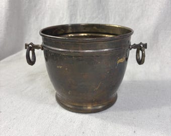 Vintage Brass Planter, Drop Handle, Vase