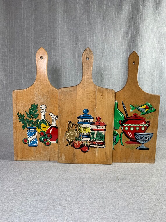 3 Vintage Cutting Boards Decorative Cutting Boards Wood Etsy