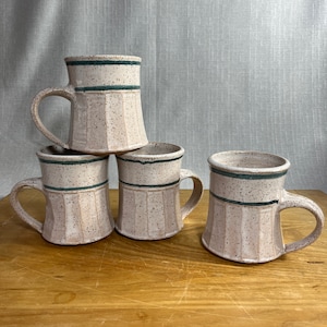 Set of 4 Vintage Studio Pottery Mugs, Coffee Mug, Art Pottery, Natural, Neutral, Bohemian Decor