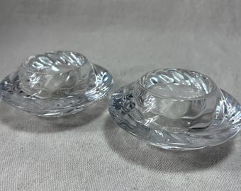 Pair of Vintage Glass Votive Holders, Clear Glass, Votive Candle Holder, Tealight, Saucer Shaped, Heavy, Centerpiece