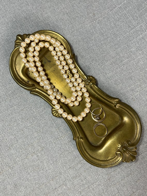 Vintage Decorative Brass Coin Tray Jewelry Ring Dish Trinket Holder Vanity Decor 