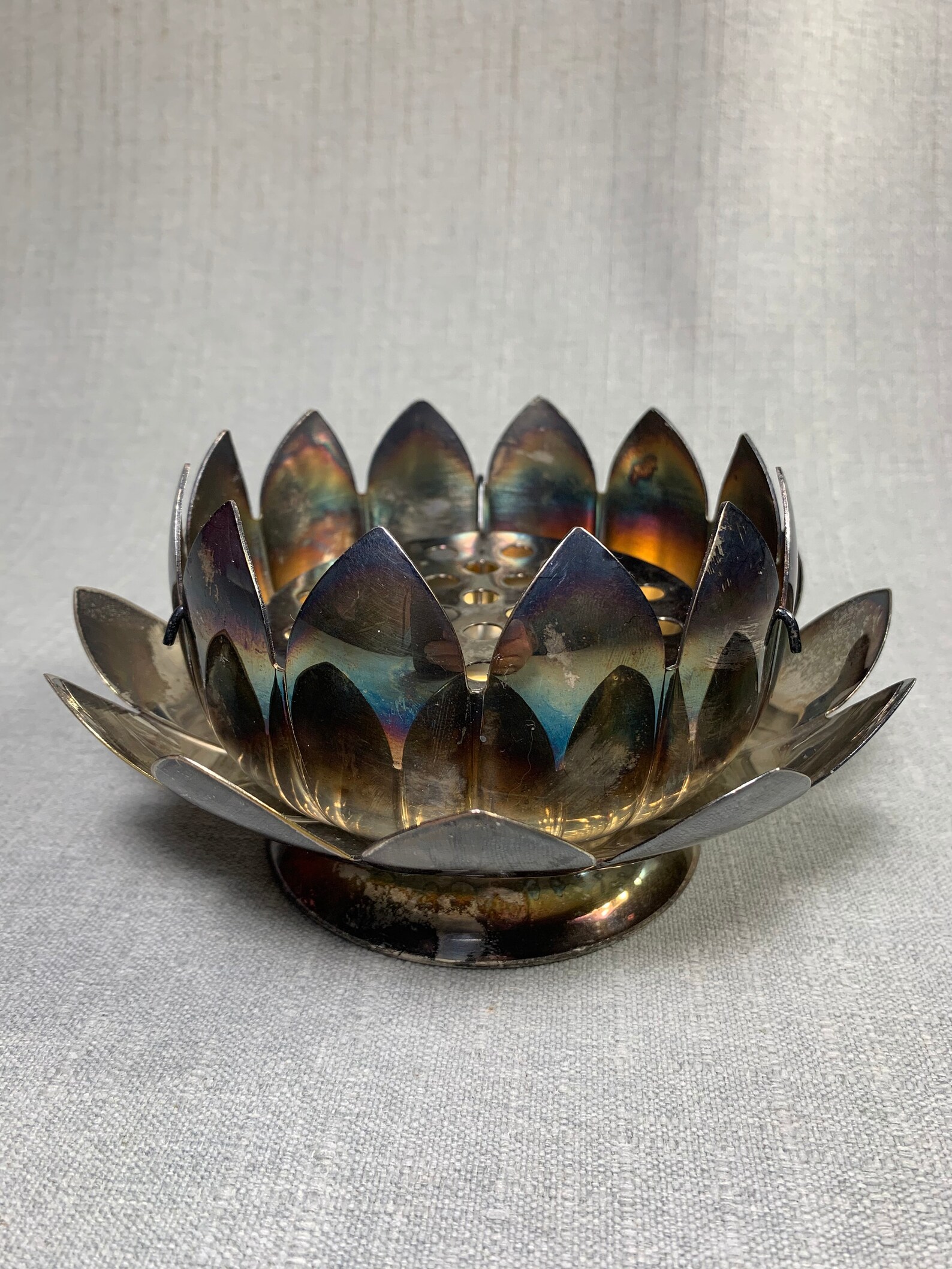 Vintage Silverplate Lotus Bowl Vase by Leonard Flower Frog