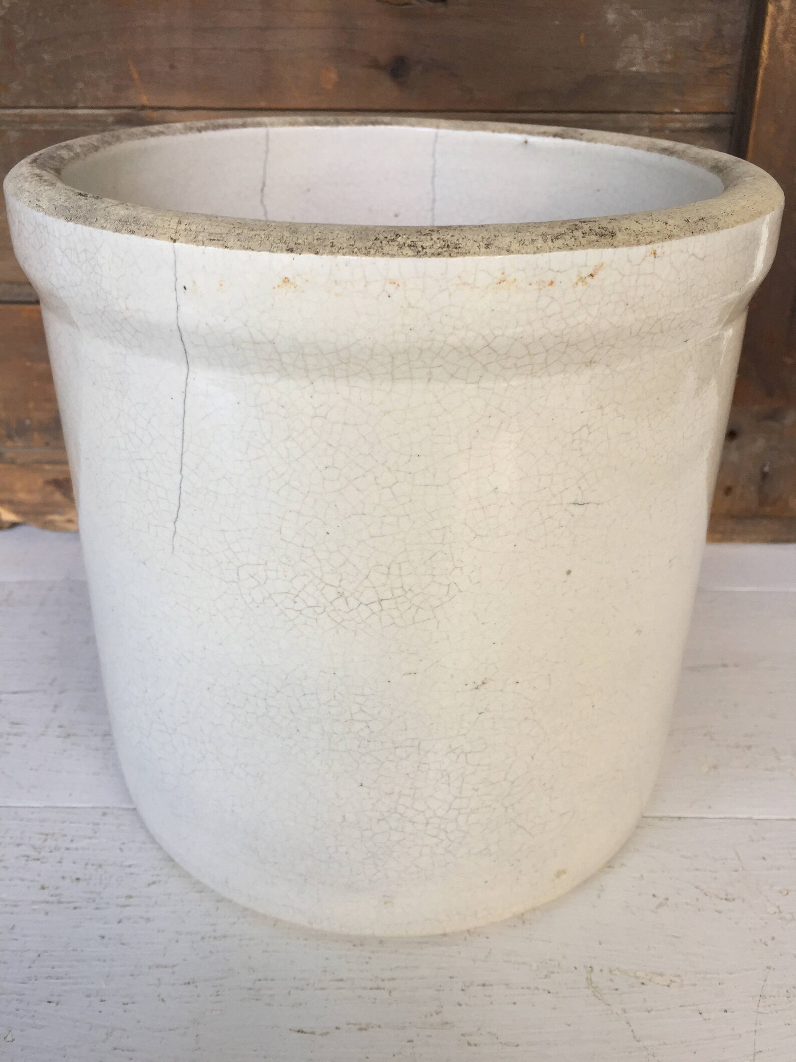 Vintage One Gallon Crock CRACKED Stoneware Utensil Crock Etsy