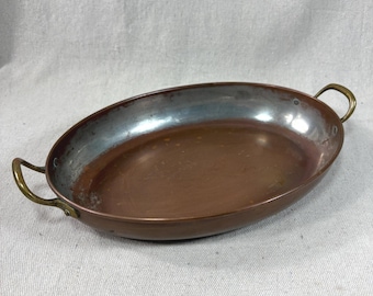 Vintage Oval Copper Baking Dish, with Brass Handles, Gratin Pan, Tagus, Made in Portugal,