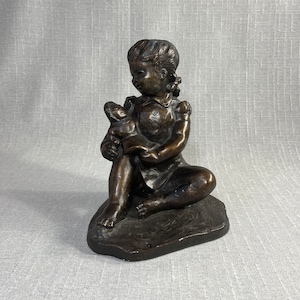 Vintage Alva Museum Replica, Plaster, Statue, Sculpture, Figurine, John Terken, Chalkware, Girl, Child with Doll, Farmhouse Decor