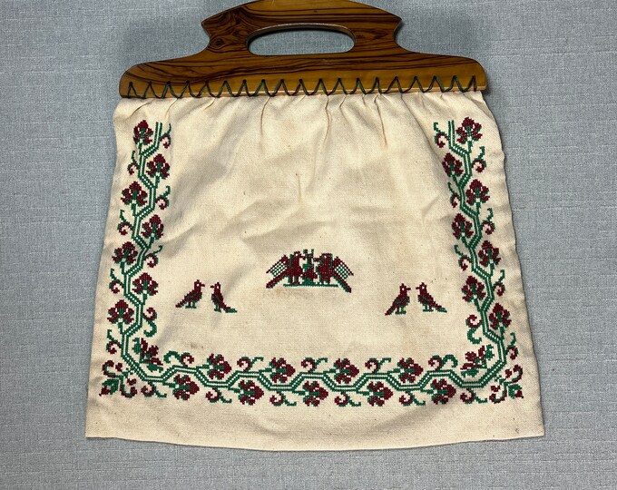 Vintage Sewing Bag Knitting Bag Purse Tote Wood Handles Etsy
