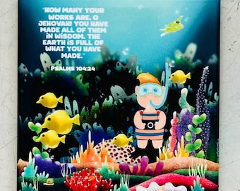 JW Refrigerator Magnet - Psalms 104:24 Scripture Gift | Underwater Ocean Theme | 3x3 Inch
