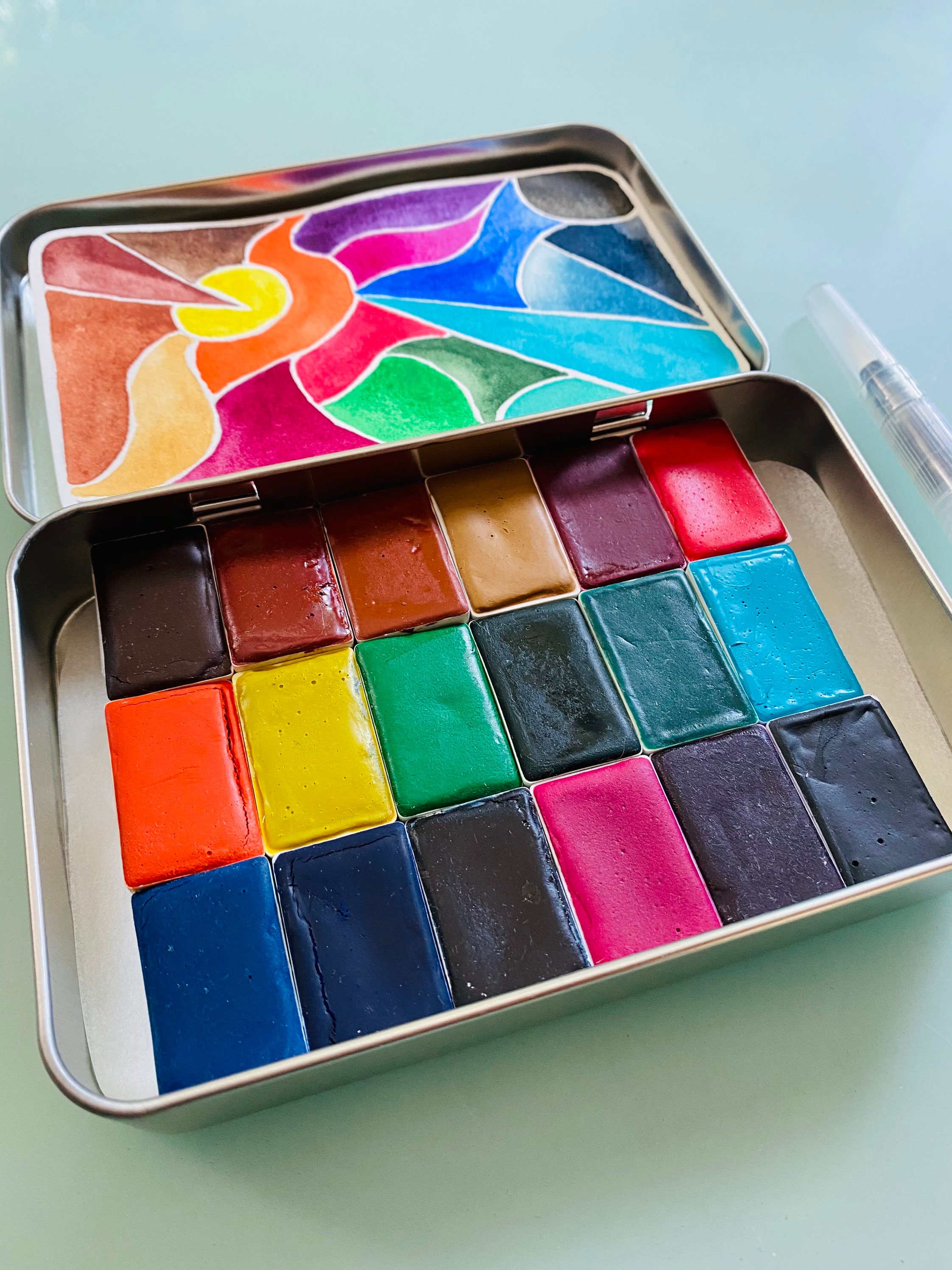 Watercolor paint handmade travel palette tin 18 whole pans of your