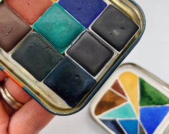 Adorable Handmade Watercolor paint palette -  LIMITED edition 9 half pans in vintage Typewriter Tin with water brush - Free Shipping in US