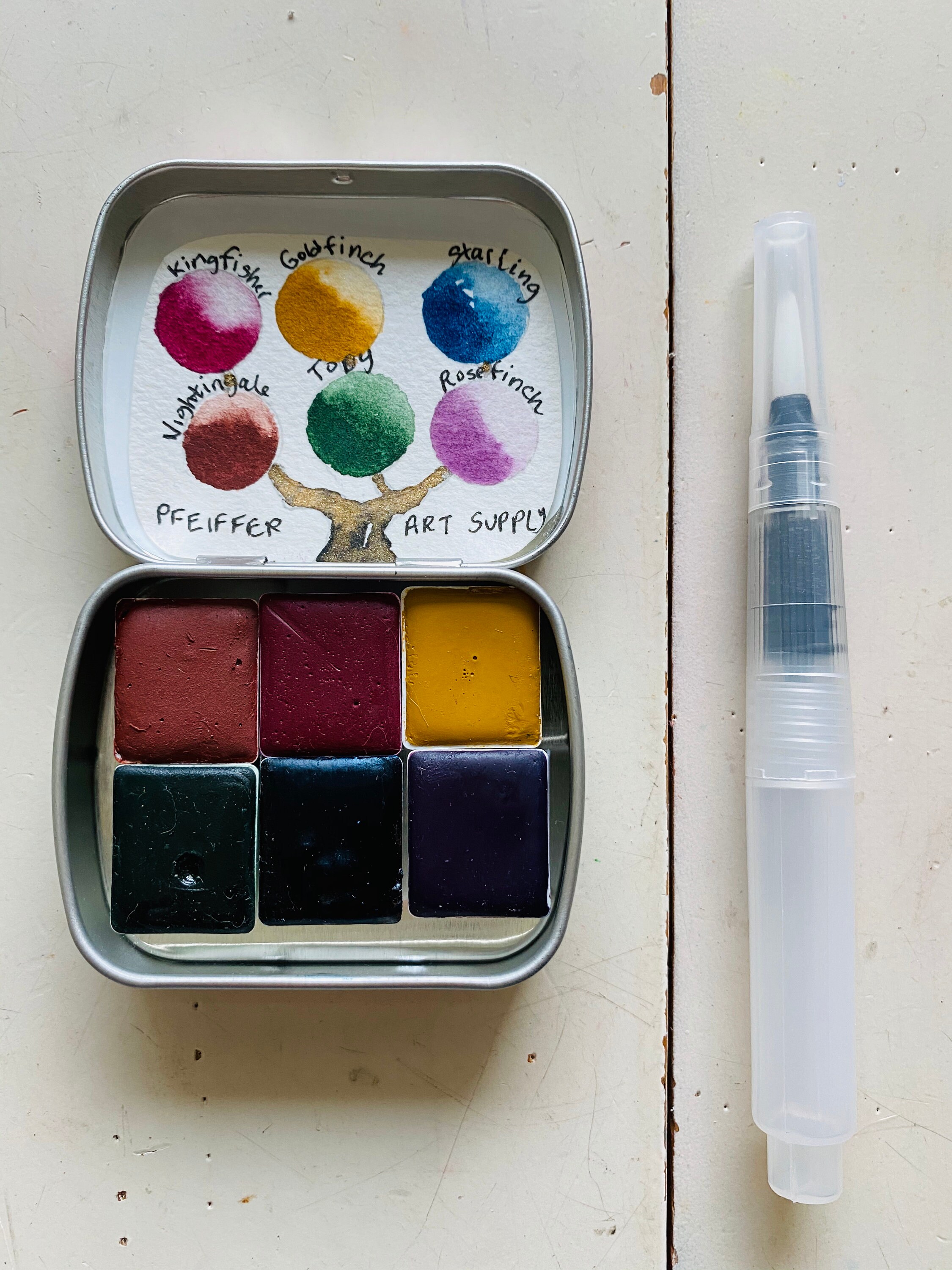 Watercolor travel paint palette tin Mini WATCH Includes 6 half pans