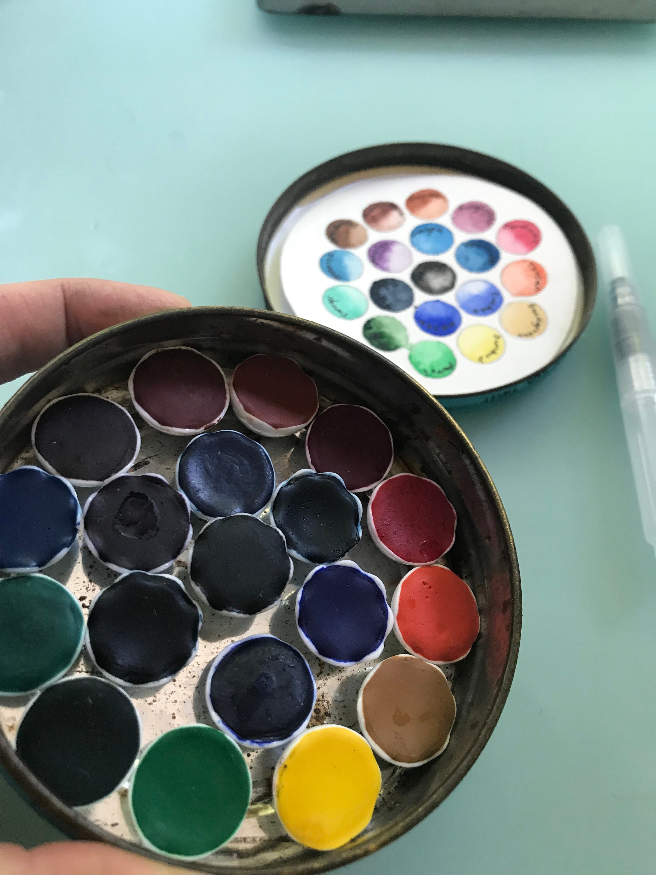 Handmade watercolor paint palette LIMITED edition 19 porcelain well in
