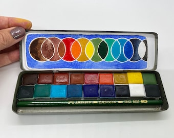 Handmade watercolor paint palette LIMITED edition 18 HALF pan in Pencil Tin