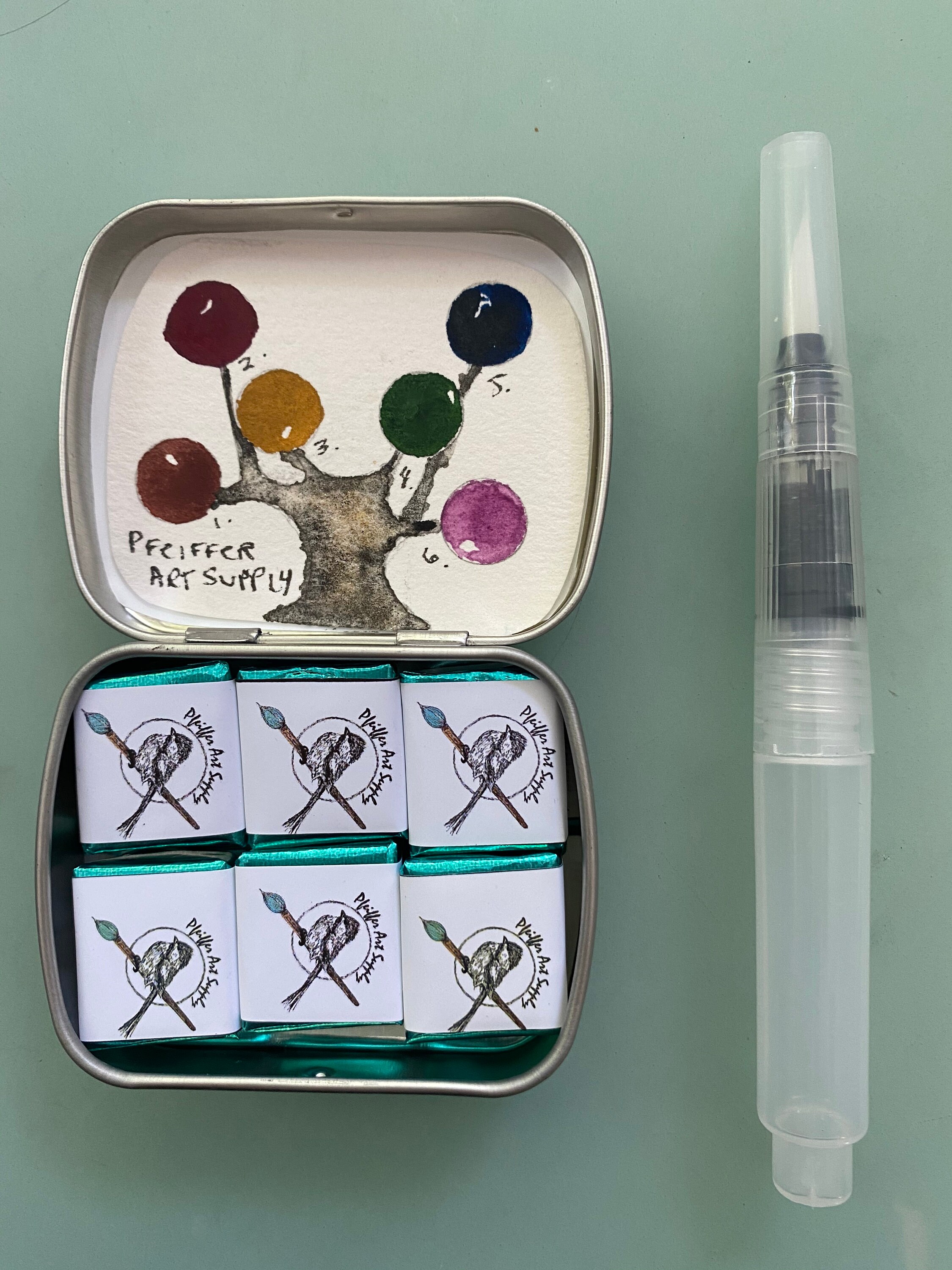 Watercolor travel paint palette tin Mini WATCH Includes 6 half pans