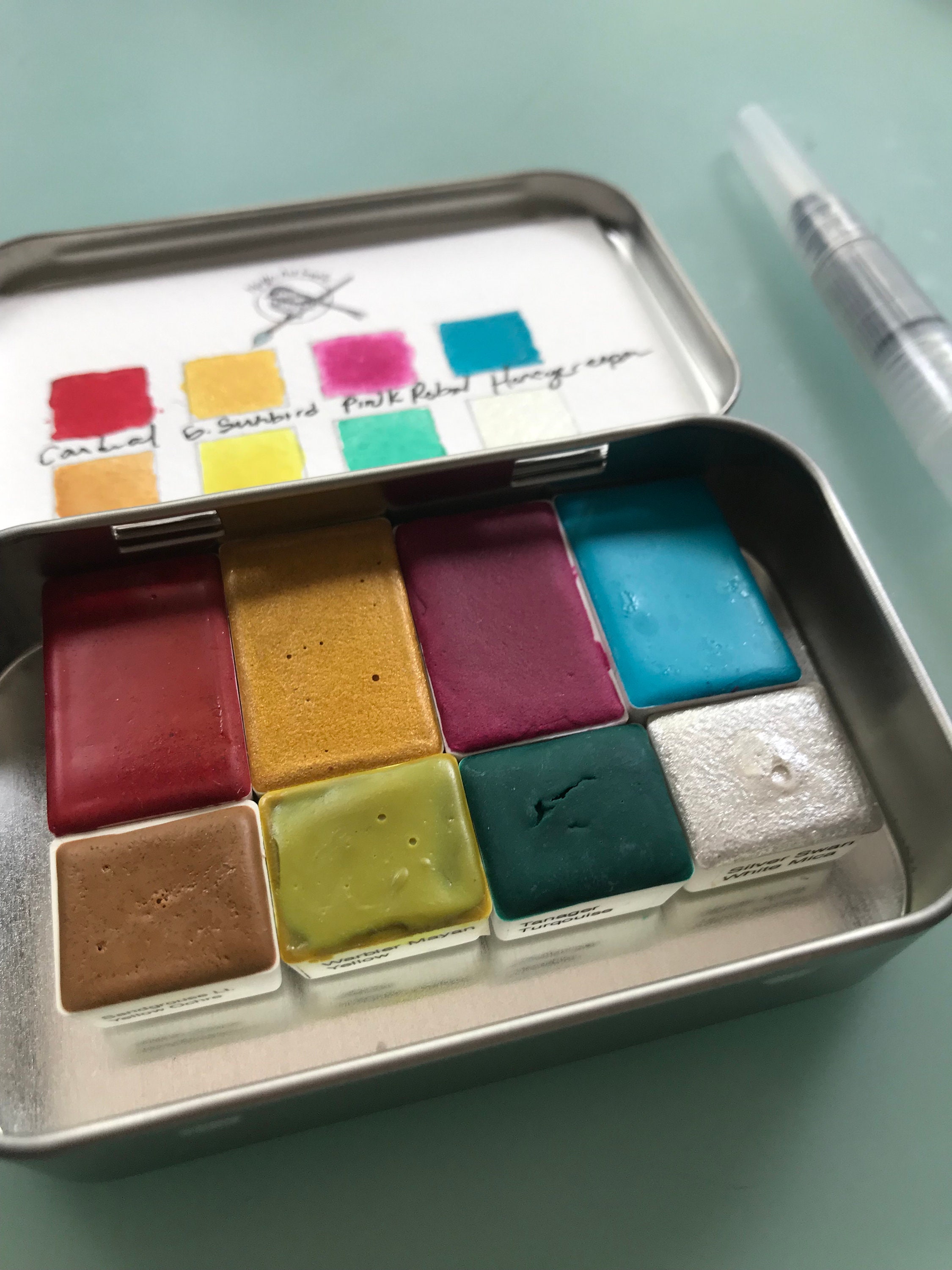 Watercolor paint handmade tin kit 4 WHOLE pans and 4 HALF Etsy