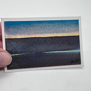 Cartão de nota em branco com aquarela pintada à mão (tamanho pequeno) 3,5 x 2,25 polegadas com envelope Arte original - Arte de paisagem, não é uma impressão