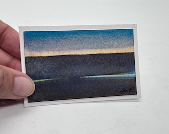 Tiny (Business size card) Hand Painted Watercolor Blank Note Card 3.5 x 2.25 inches with Envelope  Original Art - Landscape Art  Not a Print
