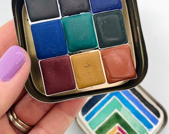 Super Cute Watercolour paint palette -  LIMITED edition 9 half pans in vintage Typewriter Tin with water brush - Free Shipping in US