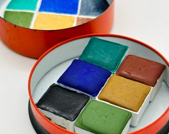 Cute Watercolor Paint Handmade Palette in Vintage Typewriter Tin - 6 half pans and free waterbrush - Free Shipping in US
