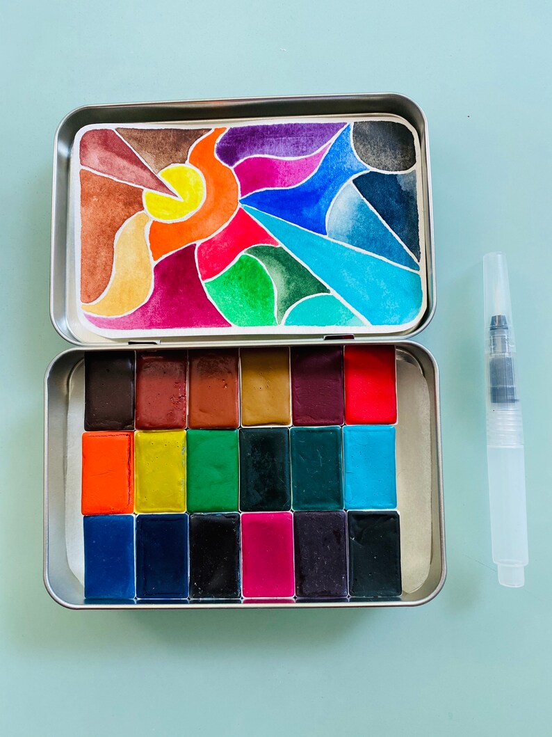 Watercolor paint handmade travel palette tin 18 whole pans Etsy