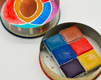 Bright Watercolor Paint Handmade Blue Palette in Vintage Typewriter Tin - 6 half pans and free waterbrush - Free Shipping in US