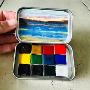 Beginner Handmade Watercolor Paint Set - BROOD kit Choose from 12 HALF or WHOLE pans - water brush included
