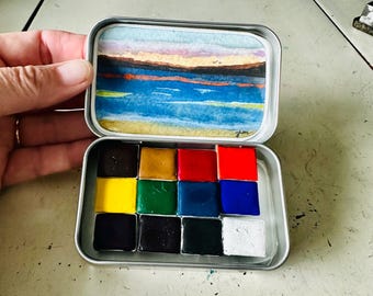 Beginner Handmade Watercolor Paint Set - BROOD kit Choose from 12 HALF or WHOLE pans - water brush included
