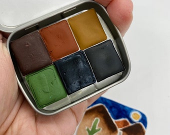 MARATHON Handmade Watercolor Paint Set - Includes 6 half pans - tin and water brush - Free Shipping in US