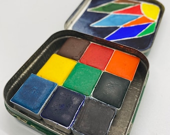 Colorful Handmade Watercolor paint palette -  LIMITED edition 9 half pans in vintage Typewriter Tin with water brush - Free Shipping in US